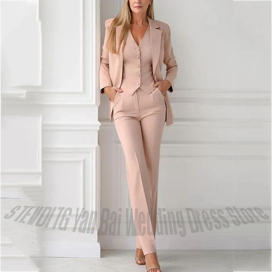 Slim Fit Women's 3 Piece Suit Set Notch Lapel Jacket Vest Pants Formal Office Wear Elegant Wedding Guest Party Career Outfit