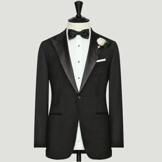 Men Suit Black 2 Piece Single Button With Bright Lapel For Wedding Groom Birthday Banquet Party Prom Business Work Jacket Pants
