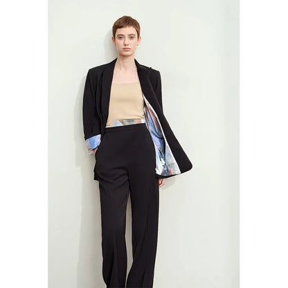 Minimalism Women Tailored Coat 2024 Autumn New Office Lady Lapel Collar Print Patchwork Mid-length Loose Blazer 12443016