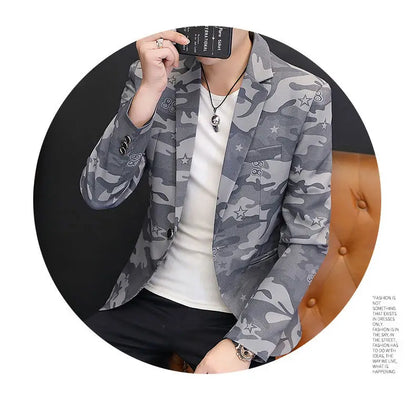 2025 British Light Mature Style High-End Camouflage Small Suit Jacket for Men, Trendy, Cool and Casual Formal Single Suit