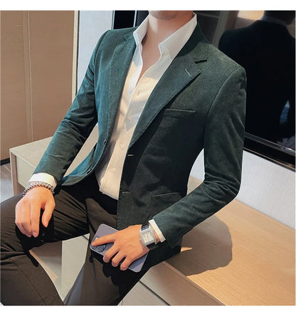 2023 Fashion Men's Corduroy Blazers Top Quality Business Casual Suit Jackets Slim Fit Wedding Groom Streetwear Social Dress Coat