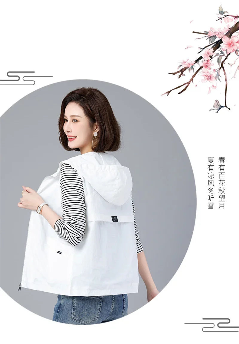 Spring Summer Woman Waistcoat New Casual Liner Sleeveless Jacket Women Zipper Hooded Thin Vest Female Outerwear Chaleco Mujer