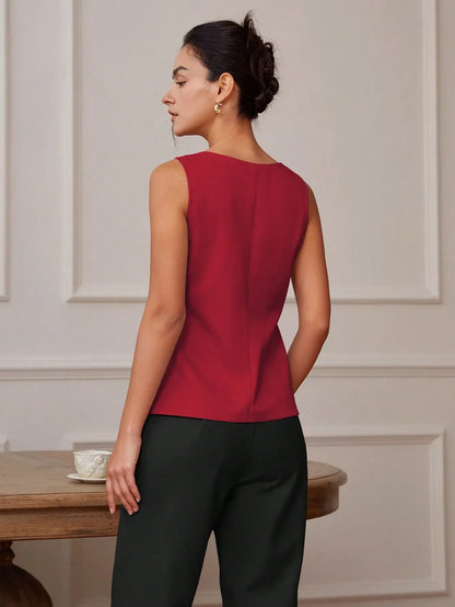 Summer temperament commuter vest vest solid color waistband square collar wide shoulder waistcoat