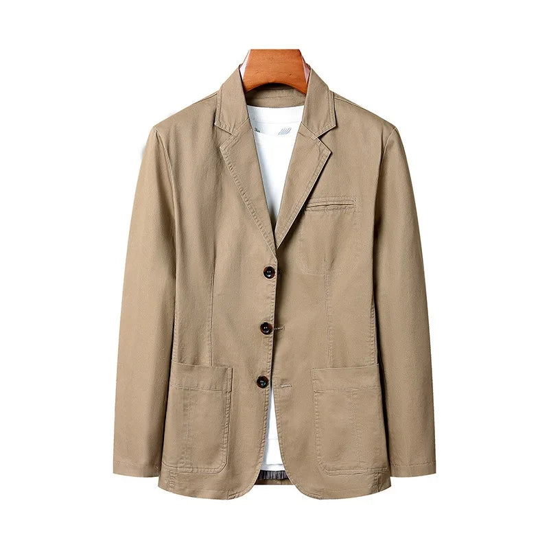 Blazer Man Retro Turn Down Collar Single-breasted Men Suit Coat Loose Pocket Long Sleeve Versatile Male Casual Outerwear