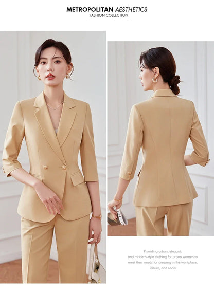 Mid-sleeved fashionable business women's clothing, high-quality two-piece suit jacket + pants, new spring 2026
