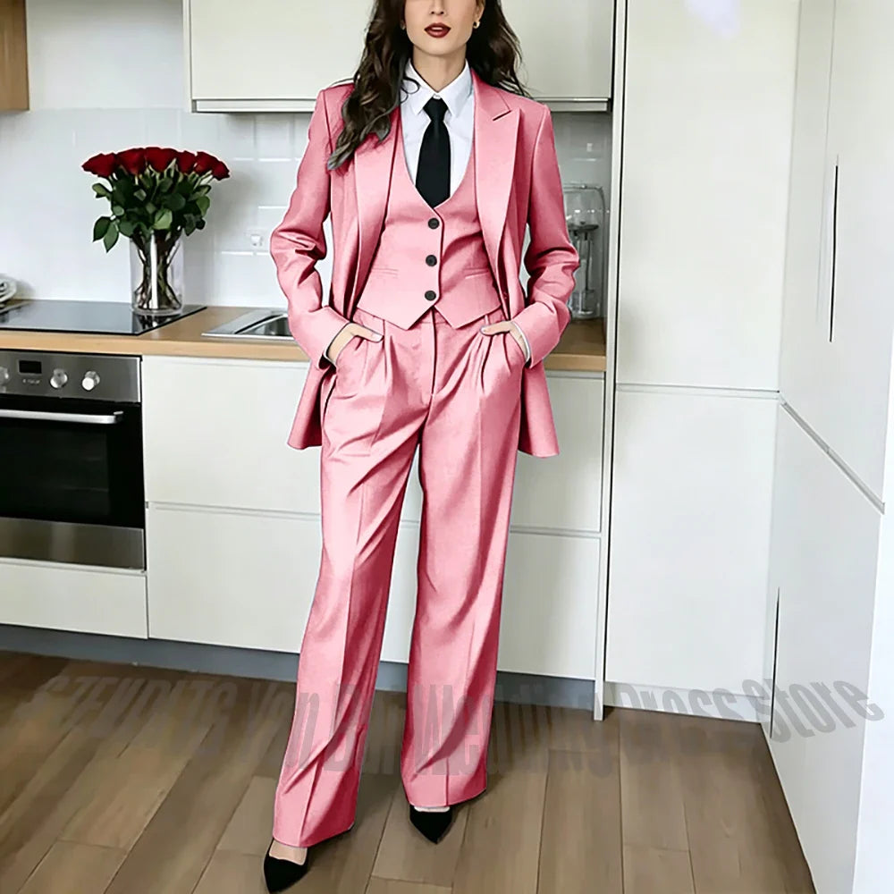 Classic Peaked Lapel Women's Pant Suits 3 Piece Formal Office Regular Fit Single Breasted Business Occasion Party Event Outfit