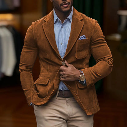 Chamois Leather Man Blazers Single Breasted Suit Jacket Men's Outdoor Casual Sports Slim Fit Coat  Wedding Part Prom Dinner Work