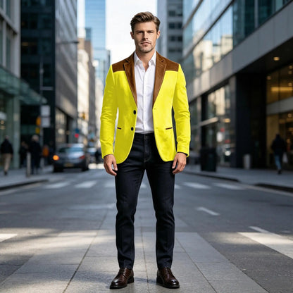 Men Suede Patchwork Lapel Blazer Slim Fit Color Block Suit Jacket Business Streetwear Outerwear For Party Daily Evening Outfits