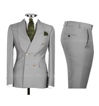 Solid Slim Fit 2 Piece Wedding Men's Tuxedos Formal Groom Suits with Shawl Lapel Blazer And Pants for Prom Party Best Man