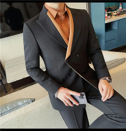 British Style Double Breasted Formal Suit Jacket Men High Quality Slim Casual Business Blazers Wedding Banquet Party Coats 2025