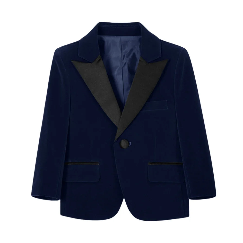 New Autumn Boys Handsome Velvet Jacket For School Performance High Quality Peak Lapel Kids Blazer Banquet Party Wear 2-20T