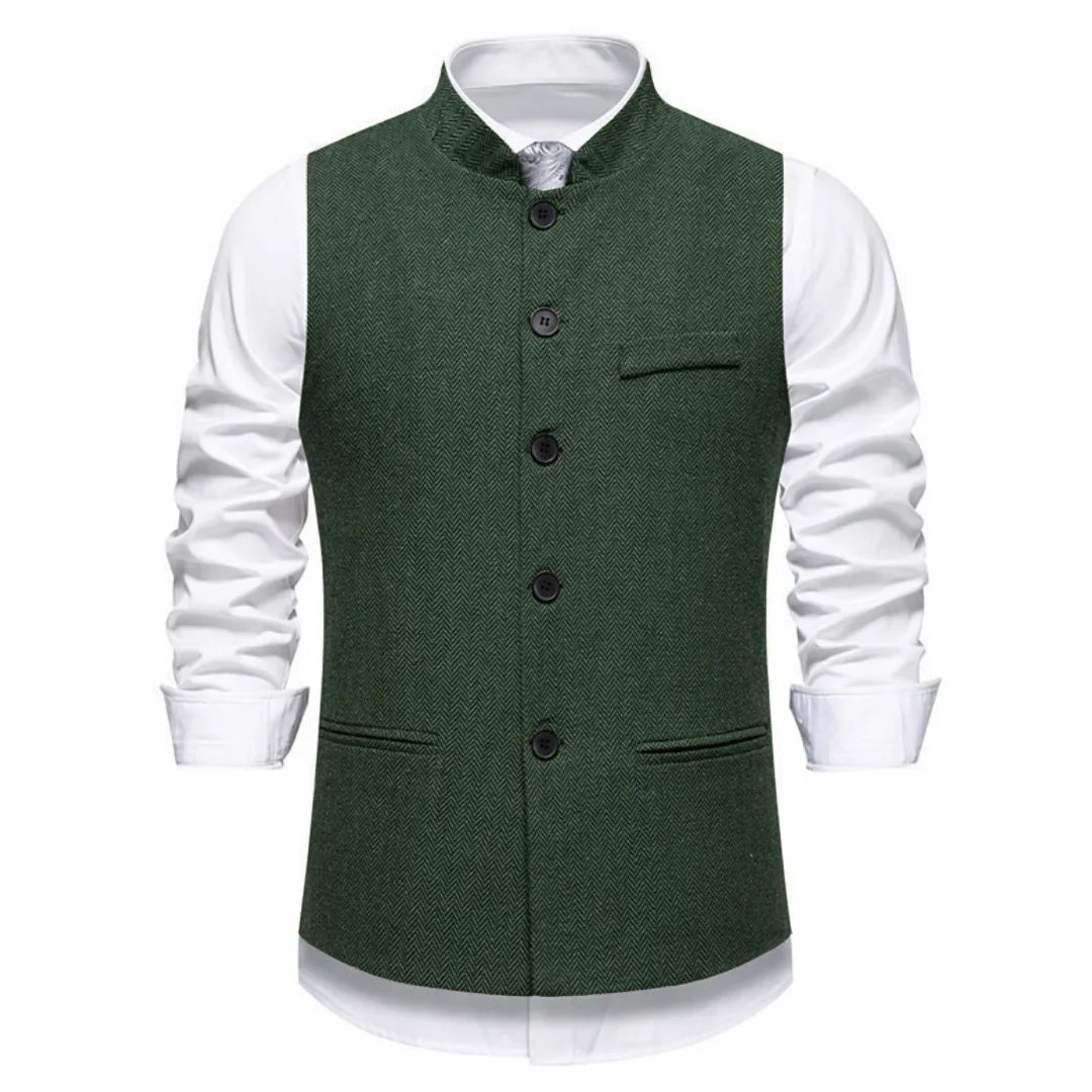 Men's Vest – Herringbone Single-Breasted Waistcoat for Weddings & Business