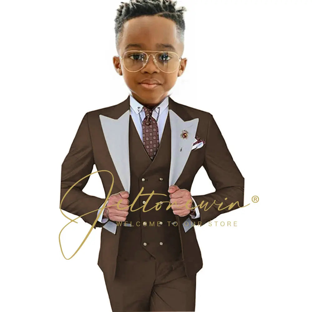 Suits For Boy Jacket Vest Pants 3 Pieces Dark Green Birthday Costume Flower Boys Formal Party Suit Kids Wedding Suit Tuxedo