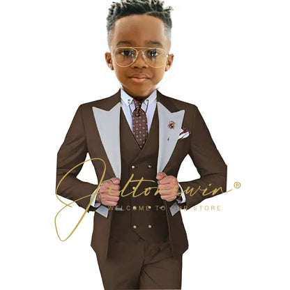 Suits For Boy Jacket Vest Pants 3 Pieces Dark Green Birthday Costume Flower Boys Formal Party Suit Kids Wedding Suit Tuxedo