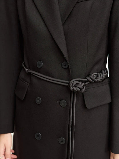 Minimalist Blazer for Woman 2026 Autumn Long Simple Basics Commuter Jacket With Waist Rope Slim Fit Blazers 12343036