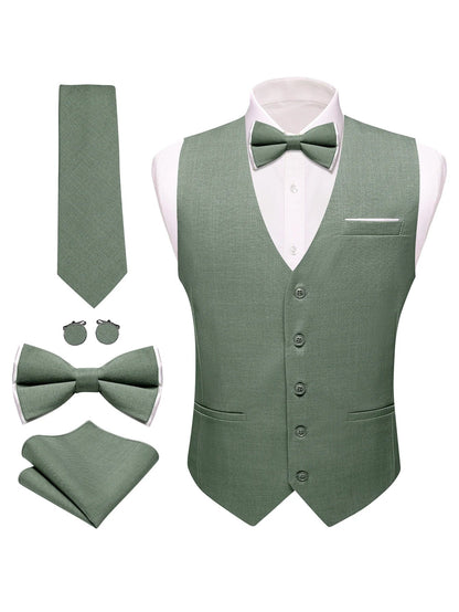 Men's Formal Vest Set 5-Piece Satin Waistcoat with Tie for Weddings and Business