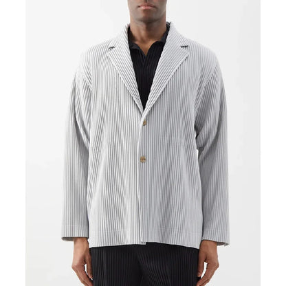 Men's Miyake Pleated Style Blazer Jacket Japanese Casual Stretch Slim Fit Business Office Fashion Luxury Wrinkle Resistant Coat