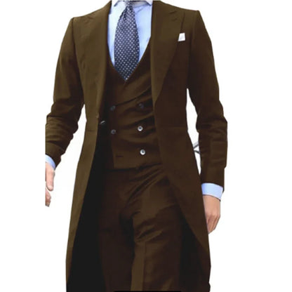 New Arrivel Long Coat Designs Chinese Red Men Suits Gentle Tuxedo Prom Blazer Custom 3 Pieces (Jacket+Vest+Pants)
