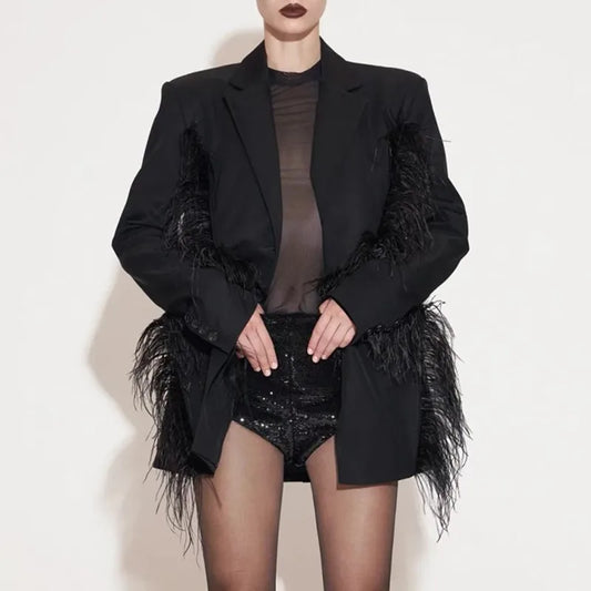 Spring Autumn New Women's Blazer Notched Collar Niche Design Patchwork Tassel Elegant Fashion Dark Trend Ins Jacket HK15185