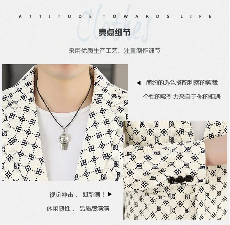 Blazer Men's Fashion Outdoor Travel Gentleman Wedding Slimming Business Versatile Letter Youth Casual Korean Formal Wear Blazer