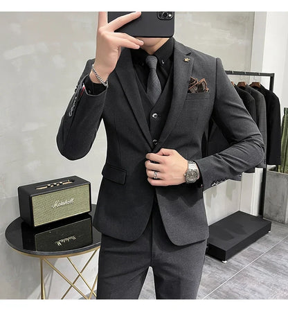 (Jacket +Vest+Pants) Plus Size 7XL-S Men Korean Slim Fit Groom Wedding Business Casual Tuxedo Mens Work Social Suit 3 Pieces