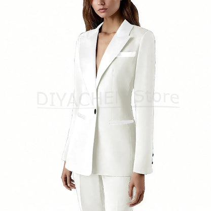 Pants Sets 2 Piece Fashion Satin Peak Lapel Single Button Solid Color Outfits Chic Casual Slim Daily Office Women's Suit