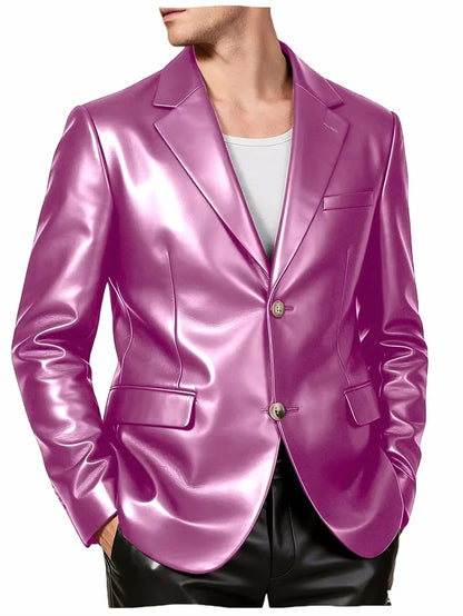 Men's Faux Leather Blazer Single Breasted Slim Jacket Fit Formal Outer Jacket for Business Wedding Party Business Daily Wear