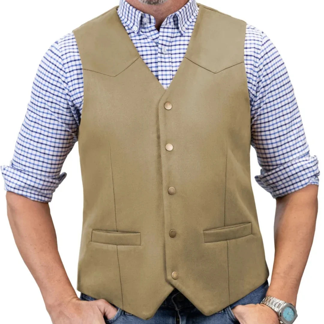 Men's Vest Single Button V-Neck Waistcoat in Gold Suede Velvet for Weddings & Formal Events