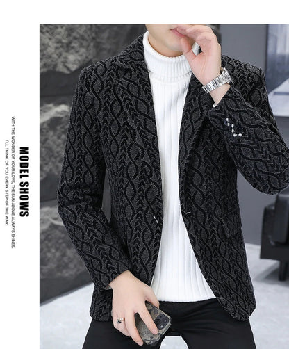 Blazer Autumn/Winter Golden Sable Velvet and Cotton Thickened Thermal Small Suit Fashion Business Men's Slim Blazer