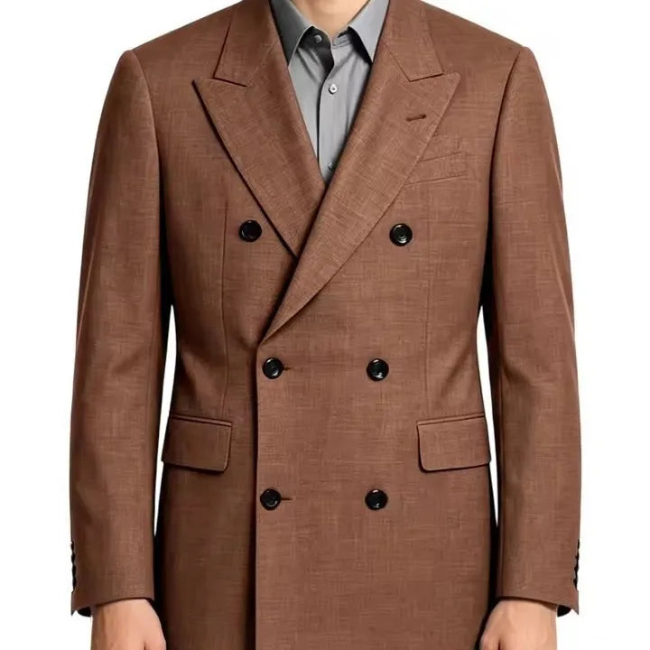 Men's Business Casual Linen Formal Suit Slim-fit Double-breasted Wedding Groom's Dress Party Daily Commuting