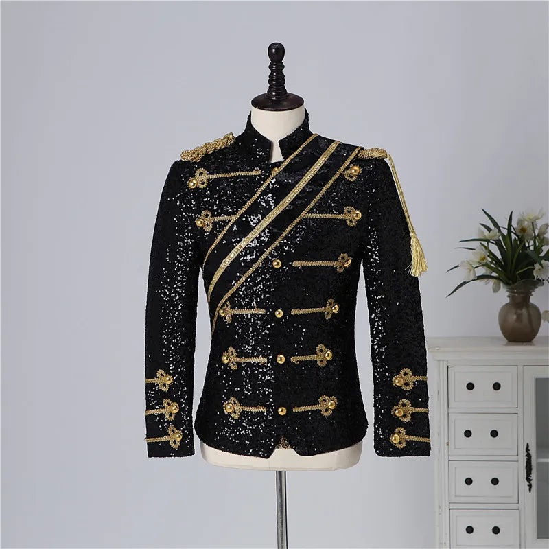 Blazer Sequined Performance Outfit for Outdoor Casual Male Banquet Guest Band Rock Singer Clothing Stand-up Collar Men's Blazer