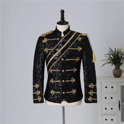Blazer Sequined Performance Outfit for Outdoor Casual Male Banquet Guest Band Rock Singer Clothing Stand-up Collar Men's Blazer