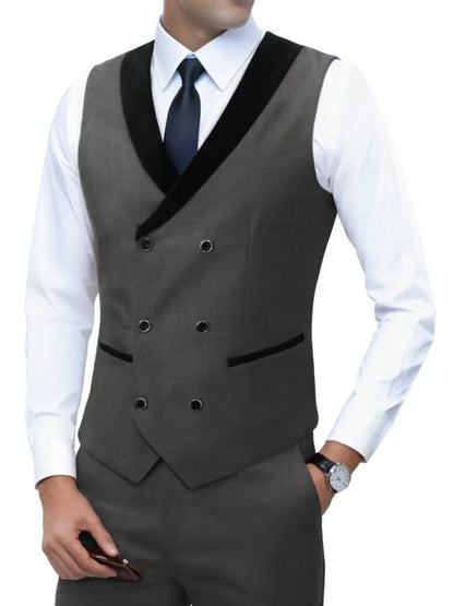 Men's Corduroy Vest Double-Breasted Slim Fit Waistcoat for Business Casual & Formal Occasions