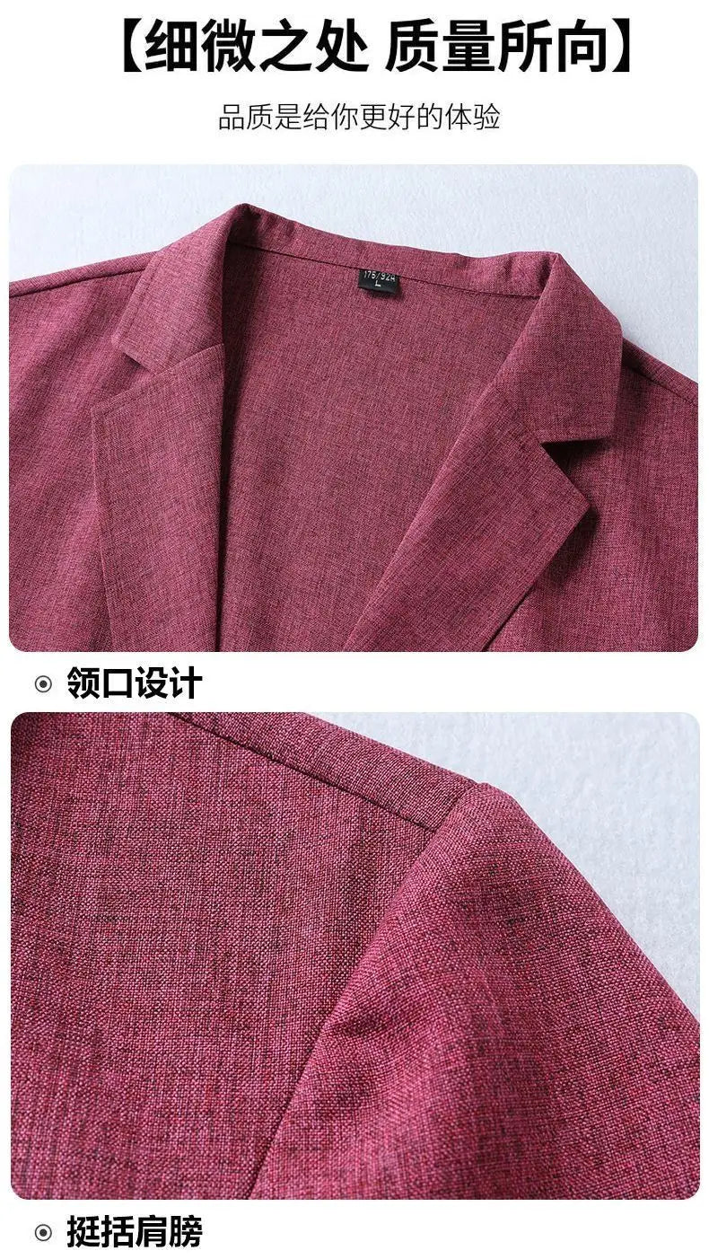 30% Linen Blazer - Men's Fashionally Fit Business Formal Wedding Gentleman's Cool Silk Lightweight Breathable Casual Blazer