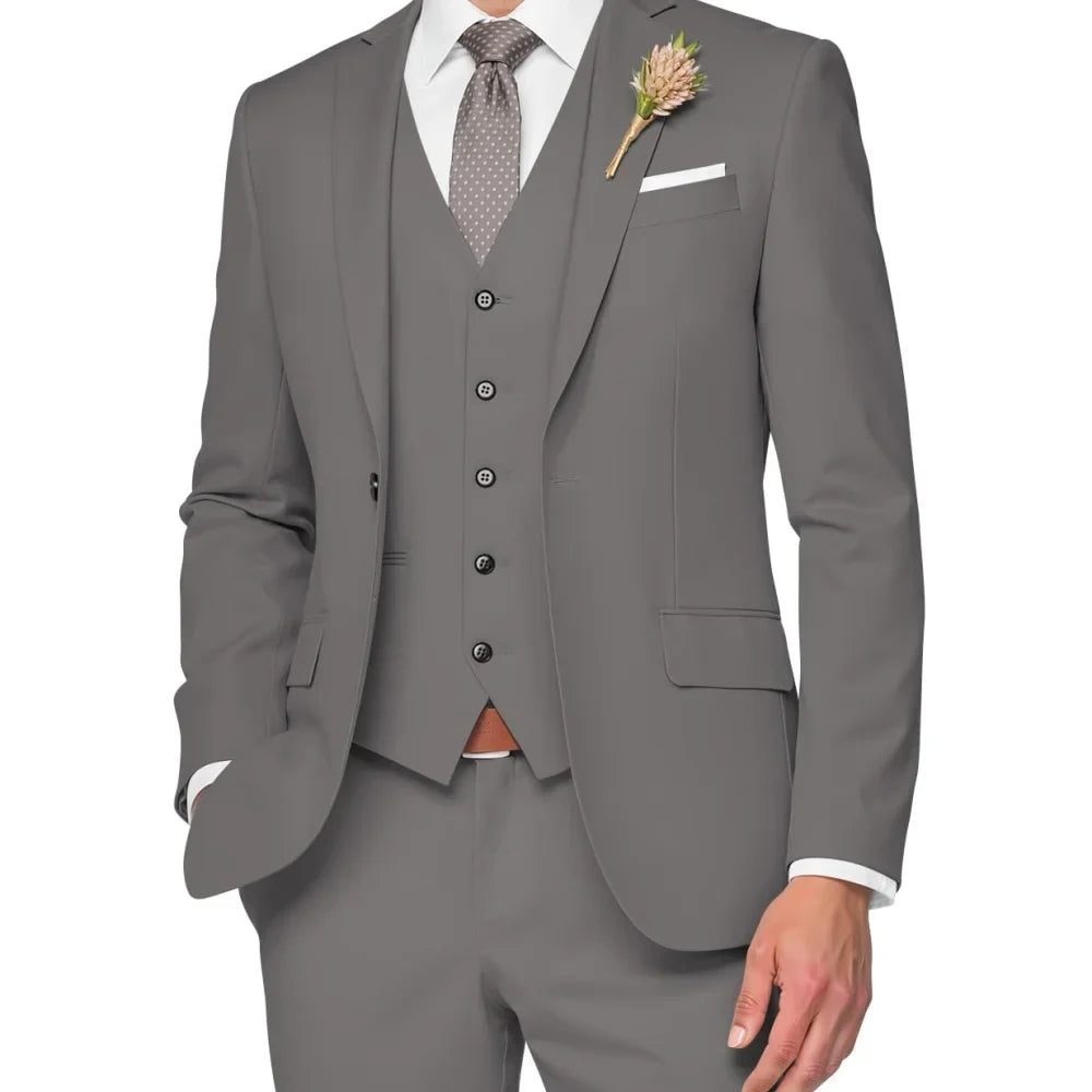 Costume de Mariage Formel pour Hommes Élégant Haut de Gamme Slim Fit 3 Pièces Blazer Gilet Pantalon Business Décontracté pour Soirée Dansante