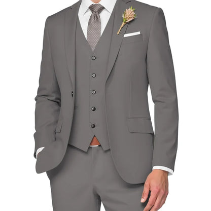 Costume de Mariage Formel pour Hommes Élégant Haut de Gamme Slim Fit 3 Pièces Blazer Gilet Pantalon Business Décontracté pour Soirée Dansante