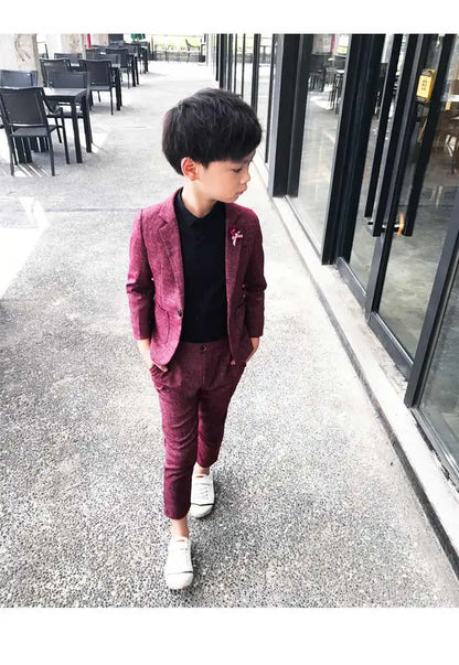 Kids Wedding Ceremony Slim Suit Children Formal Blazers Pants 2Pcs Photography Clothes Good Quality Baby Boys Handsome Suit