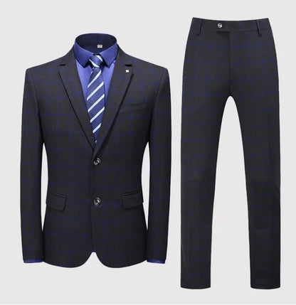 Men's Suit Set – Blazer, Vest & Trousers – British Grid Smart Casual for Business & Weddings