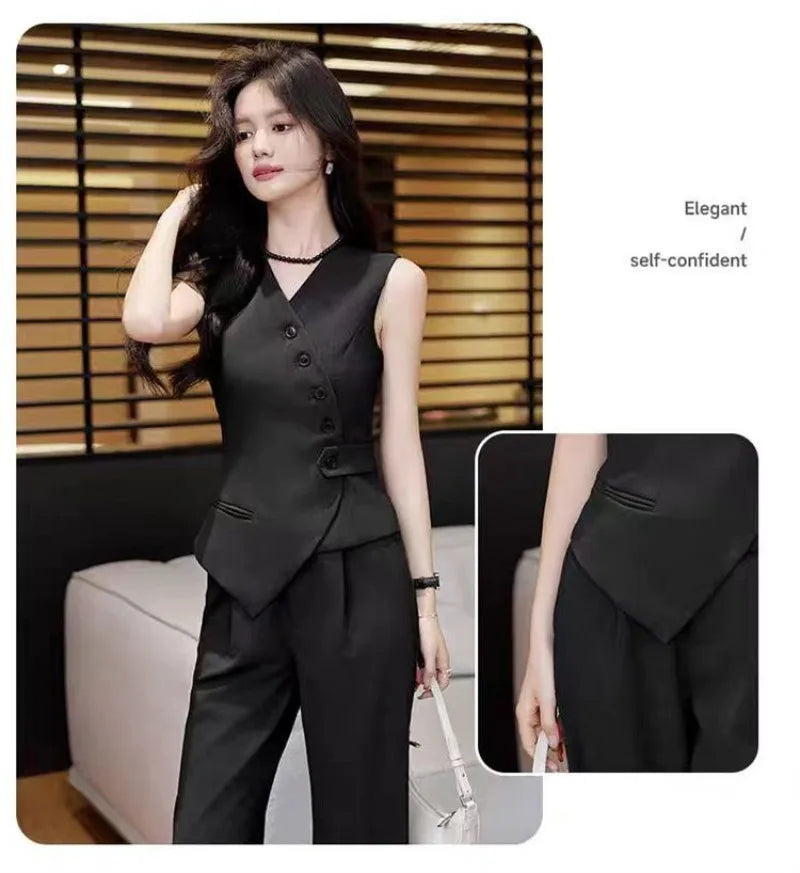 Office Female Suits Vest Coat Spring Summer V-Neck Diagonal Buckle Sleeveless Blazers Jacket Women Fashion Thin Slim Waistcoat
