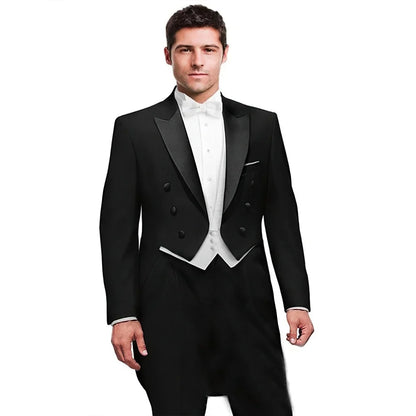 Men's 3-Piece Long-Tail Blazer Tuxedo Smoking Suit for Wedding Party Fashionable Male Jacket Coat Casual Formal Wear