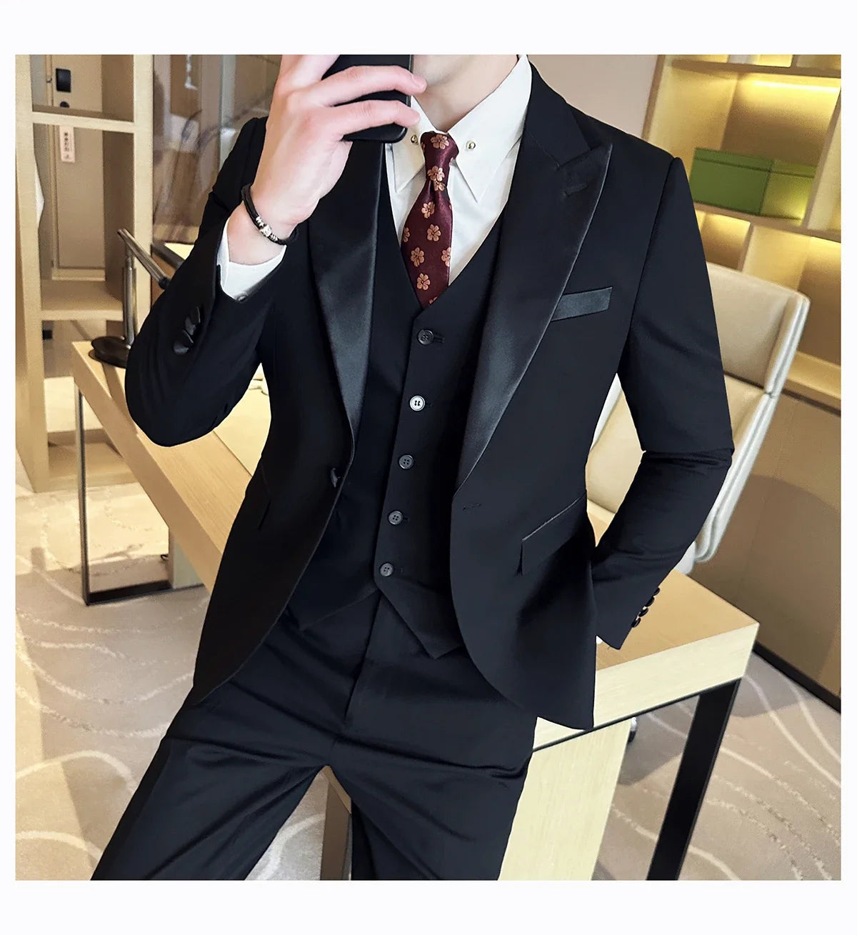 Plus Size 6XL 5XL Men Formal Business Suit 3 Set Pieces Classic Slim Fit Business Suits Sets Autumn Men Wedding Party Tuxedo