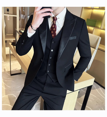 Plus Size 6XL 5XL Men Formal Business Suit 3 Set Pieces Classic Slim Fit Business Suits Sets Autumn Men Wedding Party Tuxedo
