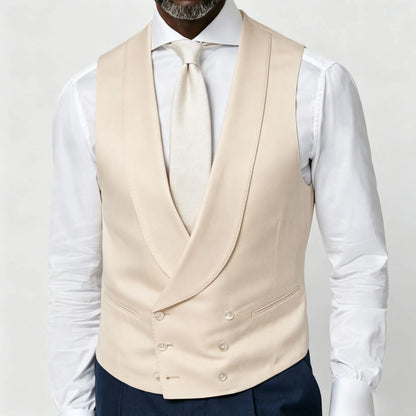 Men's Vest Beige Double Breasted Lapel Solid Waistcoat for Wedding & Formal Occasions