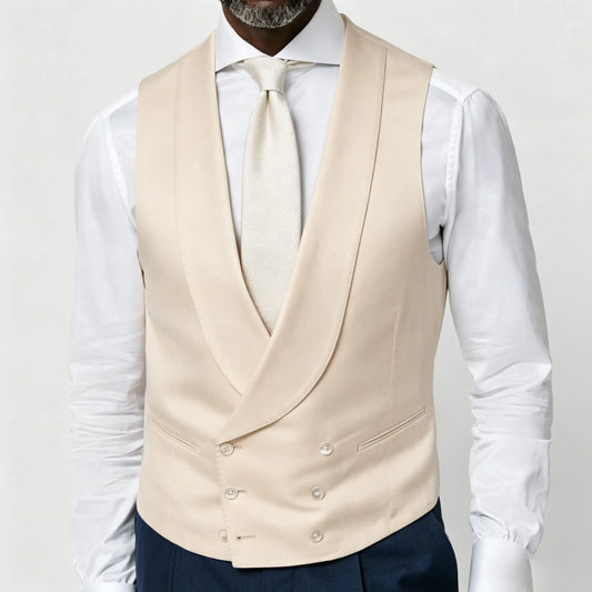 Men's Vest Beige Double Breasted Lapel Solid Waistcoat for Wedding & Formal Occasions
