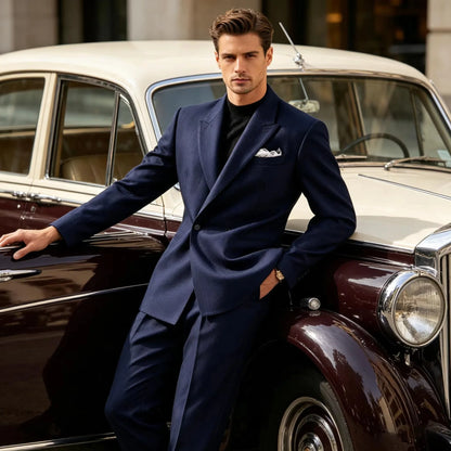 Ensemble de costume pour homme - Veste de smoking ajustée à un bouton et revers pointu - 2 pièces : blazer et pantalon - Décontracté, affaires, mariage, formel