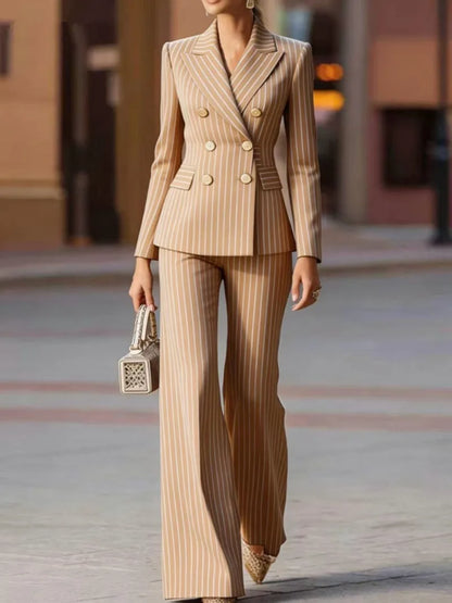 Autumn Pant Suit Women Striped Female Business Work Wear Jacket Blazer Trouser Formal 2 Piece Set Women's Clothing