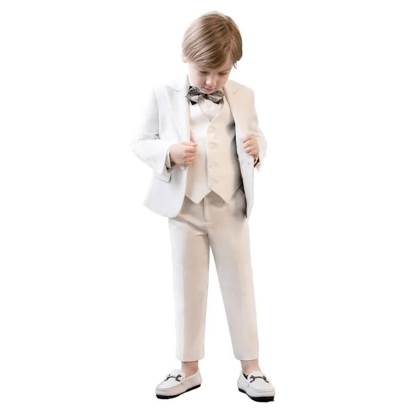 Children White Baptism 3Pieces/Set Jacket Vest Pants Ceremony Photograph Suit Boys Party Dress Kids Piano Performance Costume