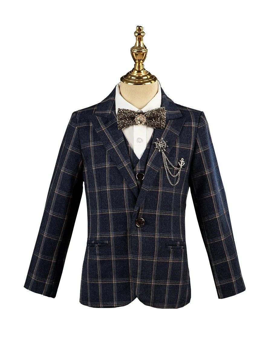 Kids Jacket Vest Pants 3PCS Photograph Dress Children Formal Wedding Suit Boys Birthday  Mariage Performance Celebration Costume