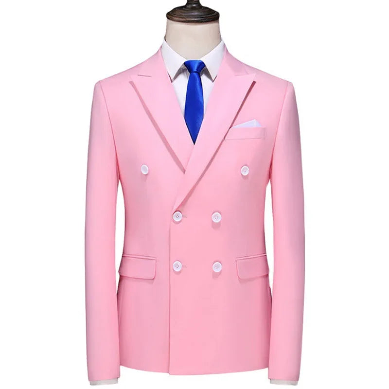 Men's Double Breasted Blazer – Slim Fit Solid Color Formal Jacket for Weddings & Office