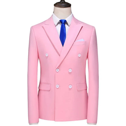 Men's Double Breasted Blazer – Slim Fit Solid Color Formal Jacket for Weddings & Office